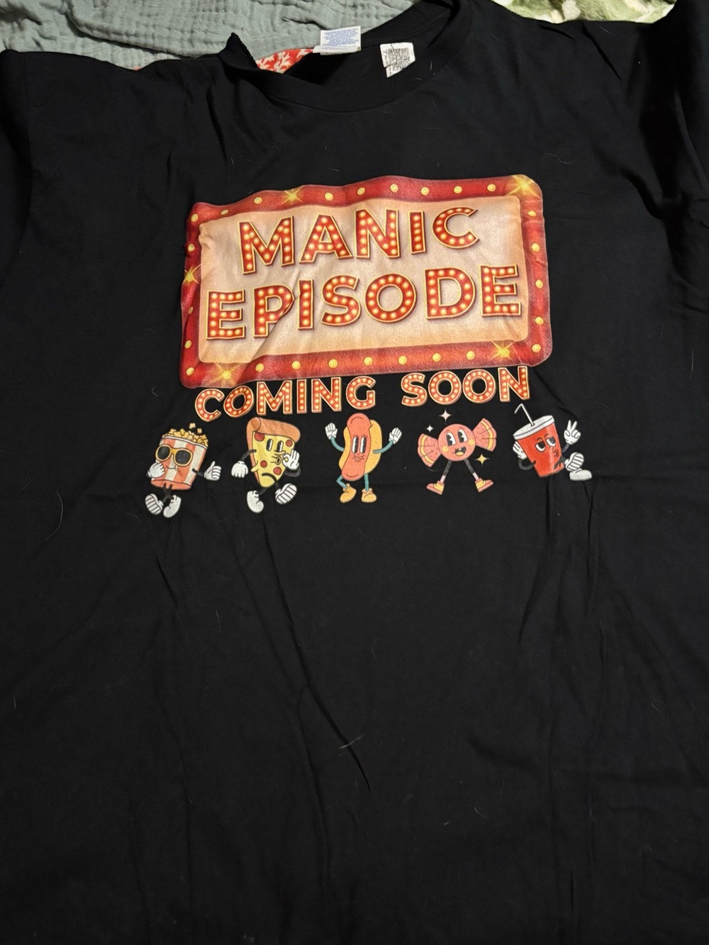 Port and Company Black Tee with 'Manic Episode Coming Soon' Marquee Graphic